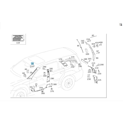 Mercedes-Benz A1646920022 7E94 Заглушка с надписью airbag на стойке B,C серая ML W164 R-class short W251 GL X164 R-class long V251