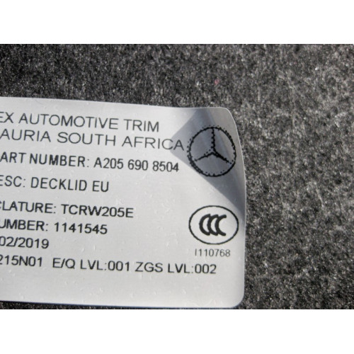 Mercedes-Benz A2056908504 9F08 Обшивка крышки багажника чёрная C-Class W205