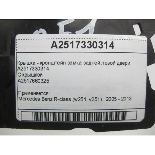 Mercedes-Benz A2517330314 Крышка - кронштейн замка задней левой двери R-Class W251