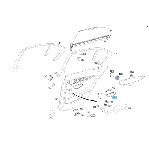 Mercedes-Benz A2057600300 9051 Внутрення ручка черная открытия задней левой двери C-Class W205 GLC X253 EQC N293 C-class Estate S205