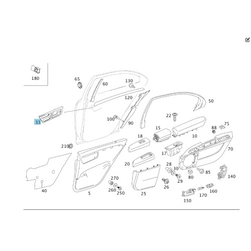 Mercedes-Benz A2217304348 7251 Внутренняя ручка открытия задней левой двери с серой накладкой S-class short W221 S-class long V221