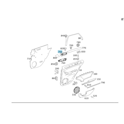 Mercedes-Benz A1647600961 Внутрення ручка открытия задней левой двери ML W164