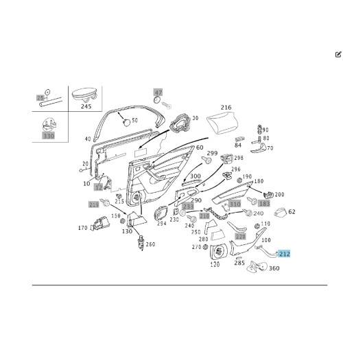 Mercedes-Benz A2208102554 9C09 Внутренняя ручка закрытия задней левой двери цвет антрацит S-class short W220