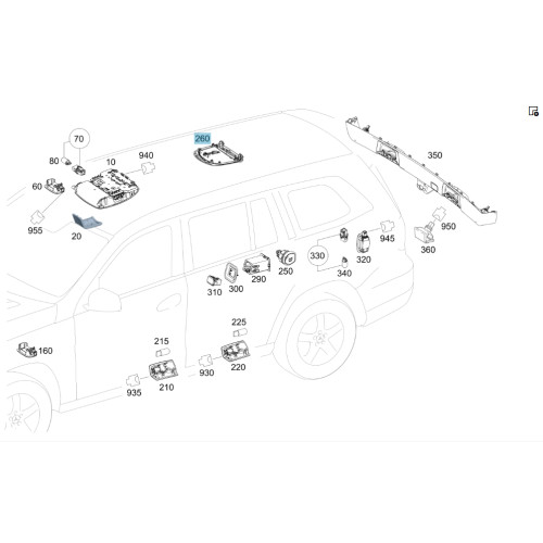 Mercedes-Benz A1668200223 9051 Задний потолочный плафон черный GL/GLS X166