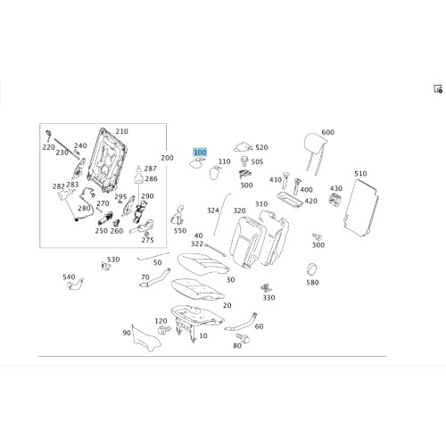 Mercedes-Benz A1649382110 9051 Крышка складного сидения 3-го ряда чёрная GL X164
