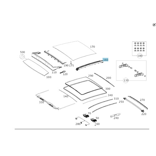 Mercedes-Benz A2927800600 Left sliding sunroof mechanism with cable, GLE Coupe C292