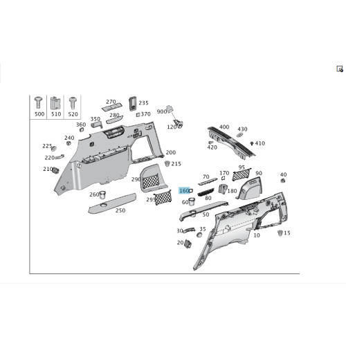 Mercedes-Benz A1666950057 9051 Black trunk curtain mounting plug GL/GLS X166