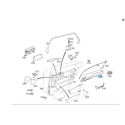 Mercedes-Benz A2117300128 9E97 Внутренняя ручка - подлокотник черный задней левой двери E-class W211 E-class S211