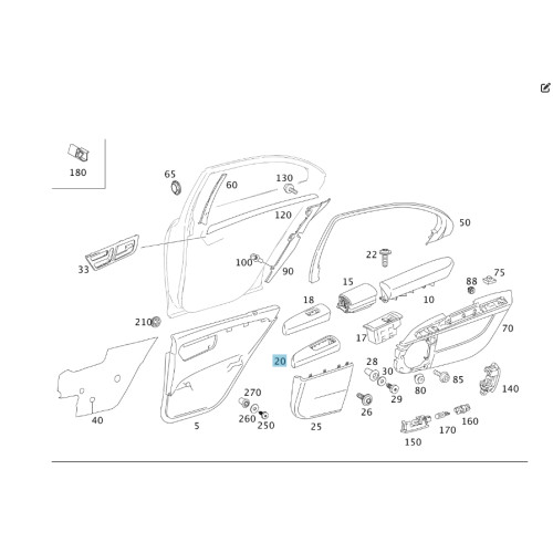 Mercedes-Benz A2217301989 8M00 Бежевая накладка блока кнопок стеклоподъёмника задней левой двери S-class short W221 S-class long V221