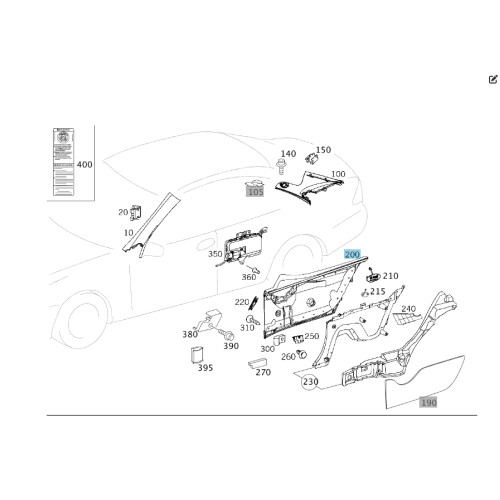 Mercedes-Benz A2096906925 9C93 Верхняя левая боковая тканевая обшивка пространства заднего пассажира цвет "антрацит" CLK Coupe C209