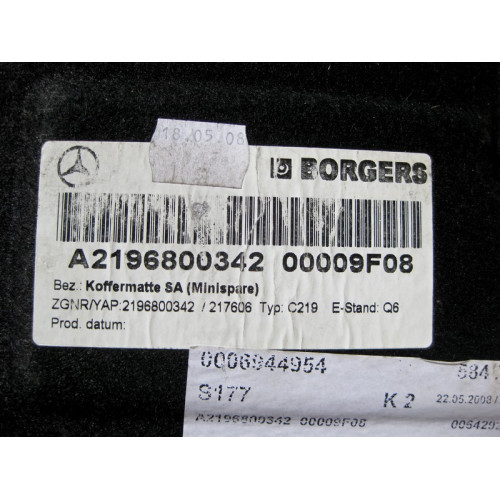 Mercedes-Benz A2196800342 9F08 Пол багажника CLS C219