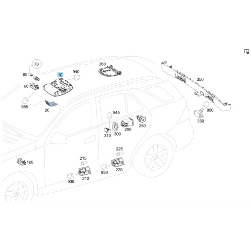 Mercedes-Benz A1669066802 9051 Потолочный плафон передний черный ML/GLE W166 GL/GLS X166 GLE Coupe C292