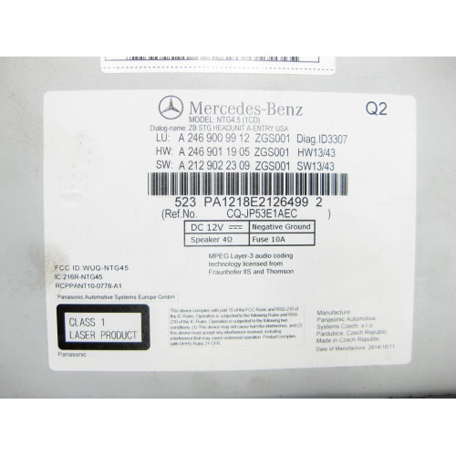 Mercedes-Benz A2469009912 Аудиосистема AUDIO 20 CLA C117 GLA X156 B-class W246