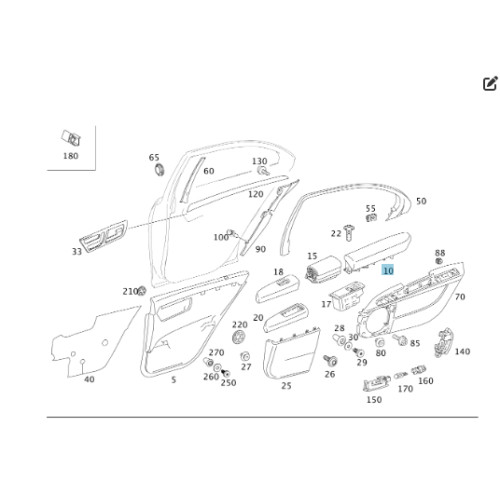 Mercedes-Benz A2217302294 8M00 Бежевый кожаный подлокотник задней правой двери S-class long V221