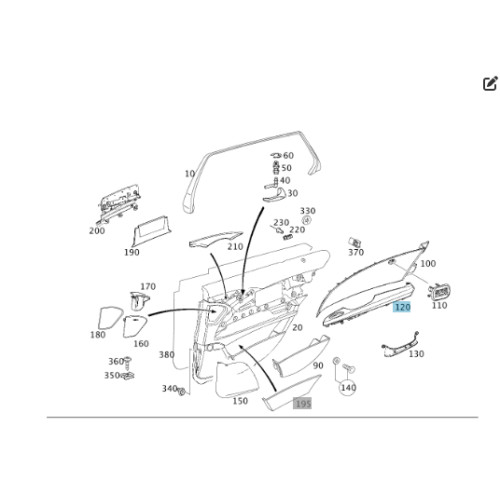 Mercedes-Benz A2117300228 9E97 Внутренняя ручка - подлокотник черный задней правой двери E-class W211 E-class S211