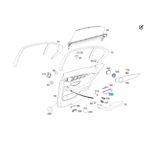 Mercedes-Benz A2057600400 9051 Внутрення ручка черная открытия задней правой двери C-Class W205 GLC X253 EQC N293 C-class Estate S205 GLC Coupe C253
