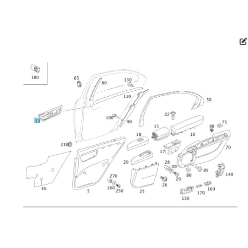 Mercedes-Benz A2217304448 7251 Внутренняя ручка открытия задней правой двери с серой накладкой S-class short W221 S-class long V221