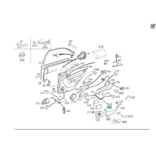 Mercedes-Benz A2208101854 7D86 Накладка внутренней ручки закрытия задней правой двери серая S-class long V220
