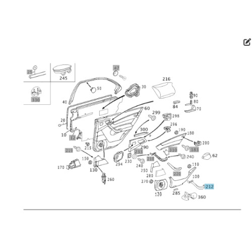 Mercedes-Benz A2208102654 9C09 Внутренняя ручка закрытия задней правой двери цвет антрацит S-class short W220