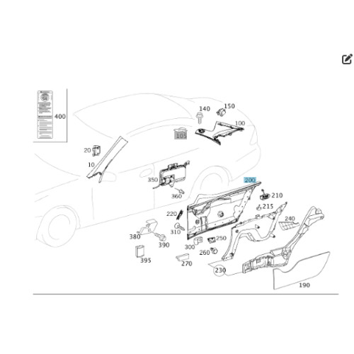 Mercedes-Benz A2096906825 9C93 Верхняя правая боковая тканевая обшивка пространства заднего пассажира цвет "антрацит" CLK Coupe C209