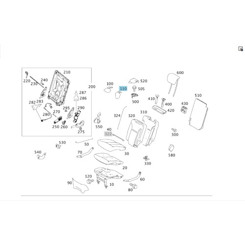Mercedes-Benz A1649381110 9051 Крышка складного сидения 3-го ряда чёрная GL X164