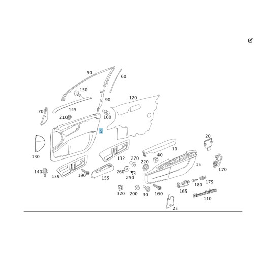Mercedes-Benz A2217201879 9E71 Передняя правая чёрная дверная карта S-class short W221 S-class long V221