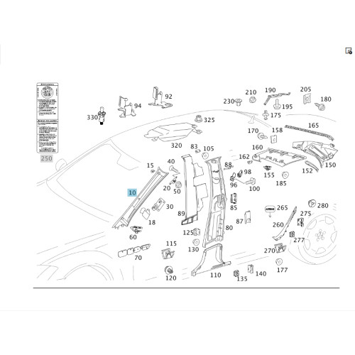 Mercedes-Benz A2216901325 9E63 Обшивка левой стойки "A" чёрная S-class short W221 S-class long V221