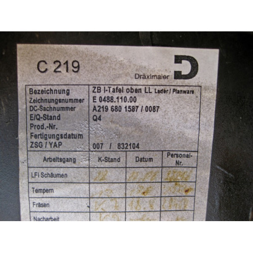 Mercedes-Benz A2196800087 9E44 Upper part of the dashboard - black CLS C219